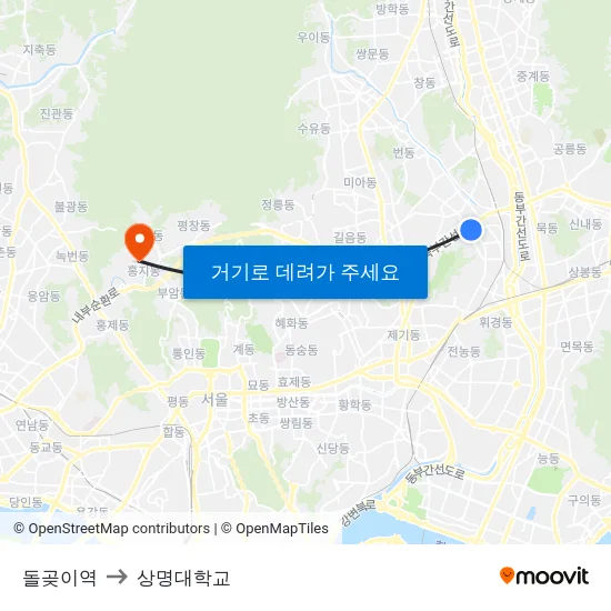 돌곶이역 to 상명대학교 map