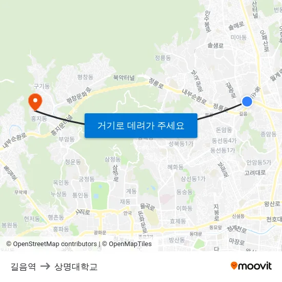 길음역 to 상명대학교 map