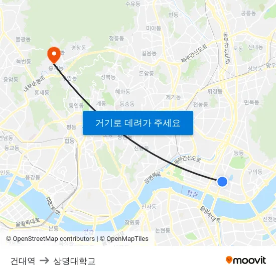 건대역 to 상명대학교 map