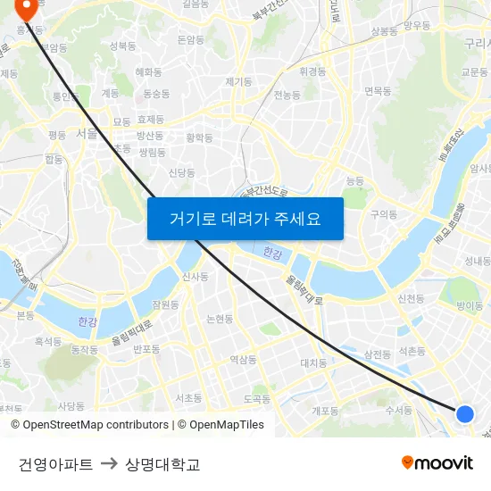 건영아파트 to 상명대학교 map