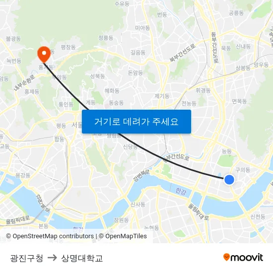 광진구청 to 상명대학교 map