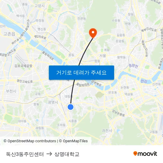 독산3동주민센터 to 상명대학교 map