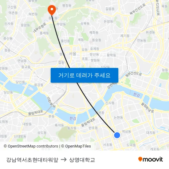 강남역서초현대타워앞 to 상명대학교 map