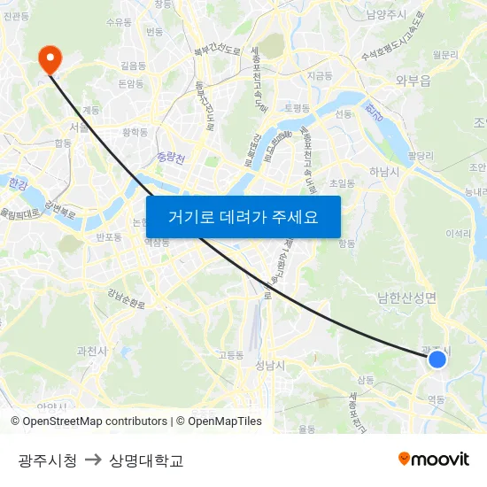 광주시청 to 상명대학교 map