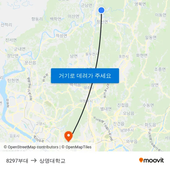8297부대 to 상명대학교 map