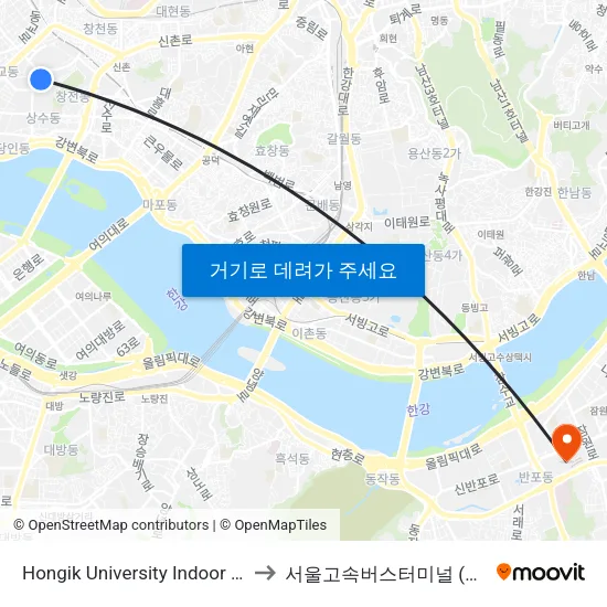 Hongik University Indoor Swimming Pool to 서울고속버스터미널 (경부선/영동선) map