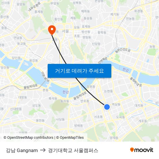강남 Gangnam to 경기대학교 서울캠퍼스 map