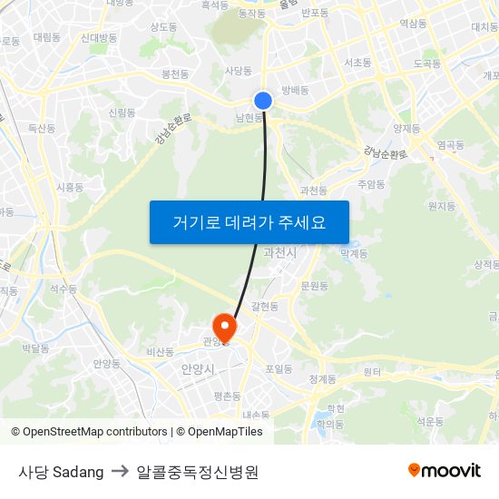 사당 Sadang to 알콜중독정신병원 map