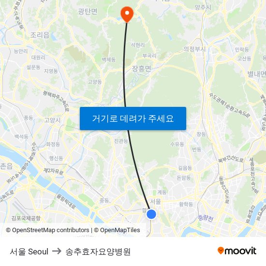 서울 Seoul to 송추효자요양병원 map