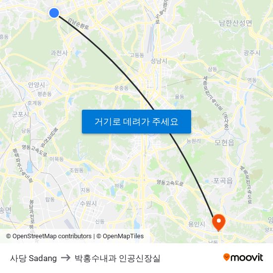 사당 Sadang to 박홍수내과 인공신장실 map