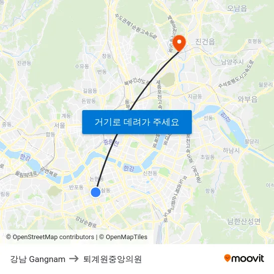 강남 Gangnam to 퇴계원중앙의원 map