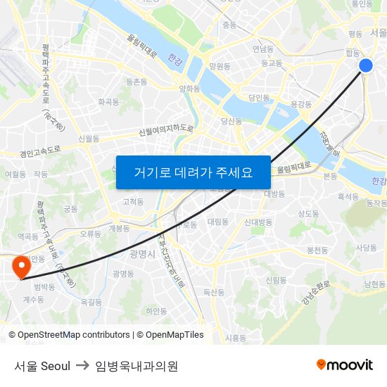 서울 Seoul to 임병욱내과의원 map