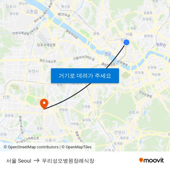 서울 Seoul to 우리성모병원장례식장 map