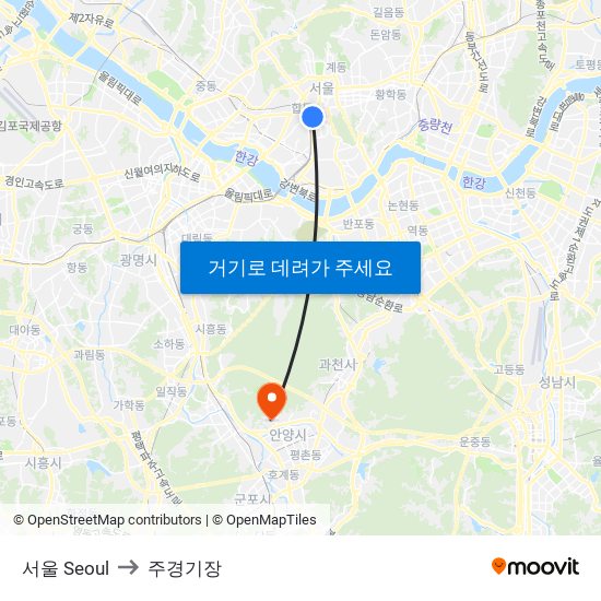 서울 Seoul to 주경기장 map