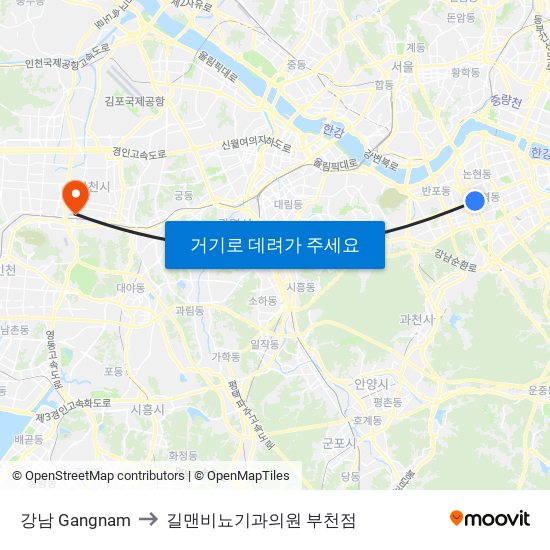 강남 Gangnam to 길맨비뇨기과의원 부천점 map