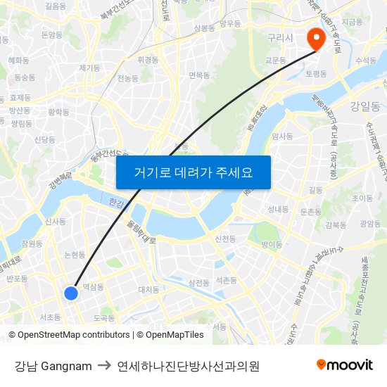 강남 Gangnam to 연세하나진단방사선과의원 map