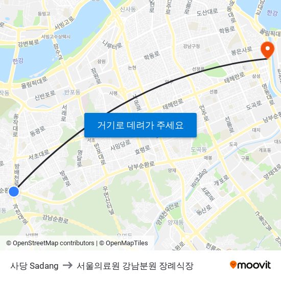 사당 Sadang to 서울의료원 강남분원 장례식장 map