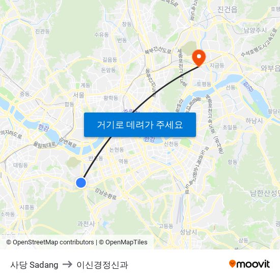 사당 Sadang to 이신경정신과 map