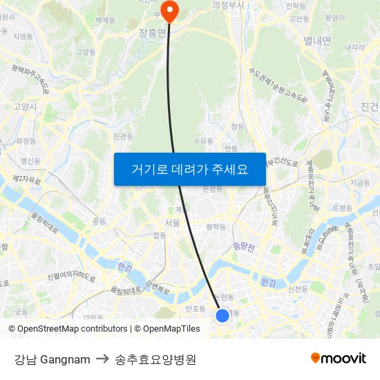 강남 Gangnam to 송추효요양병원 map