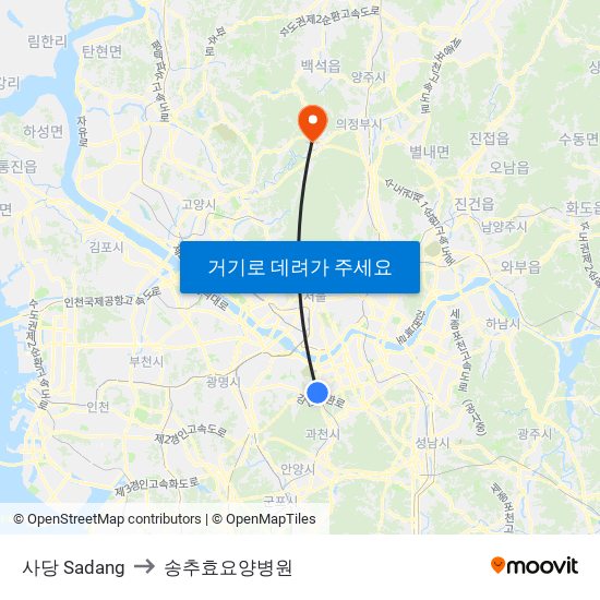 사당 Sadang to 송추효요양병원 map