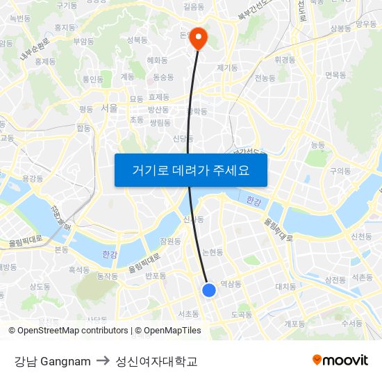 강남 Gangnam to 성신여자대학교 map