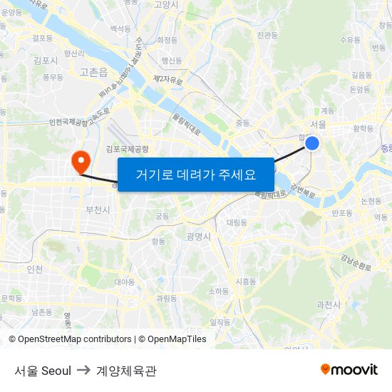 서울 Seoul to 계양체육관 map