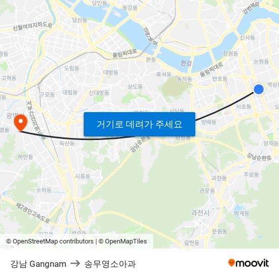 강남 Gangnam to 송무영소아과 map