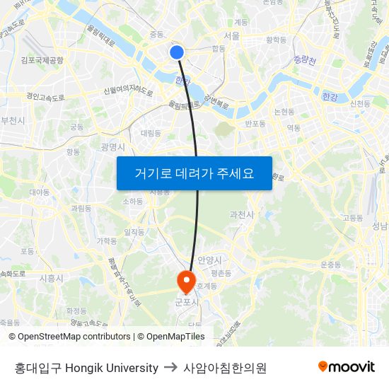 홍대입구 Hongik University to 사암아침한의원 map