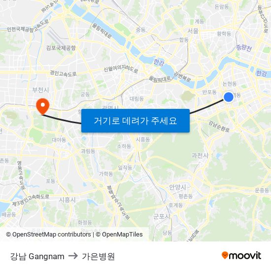 강남 Gangnam to 가은병원 map