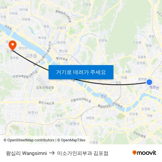 왕십리 Wangsimni to 미소가인피부과 김포점 map