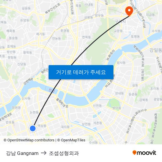 강남 Gangnam to 조셉성형외과 map