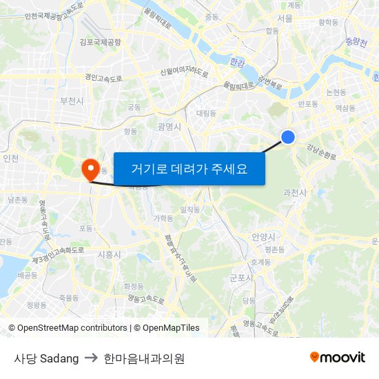 사당 Sadang to 한마음내과의원 map