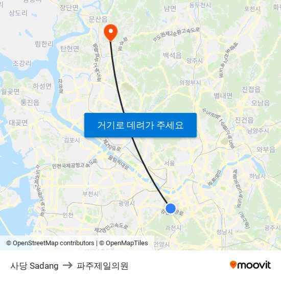 사당 Sadang to 파주제일의원 map