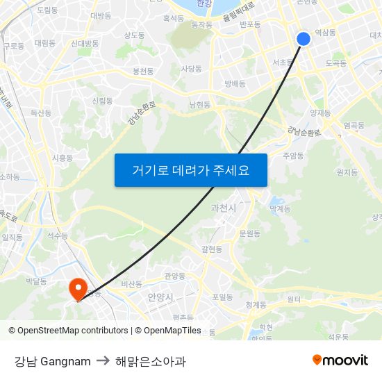 강남 Gangnam to 해맑은소아과 map