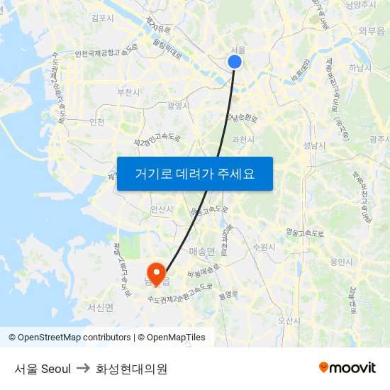 서울 Seoul to 화성현대의원 map