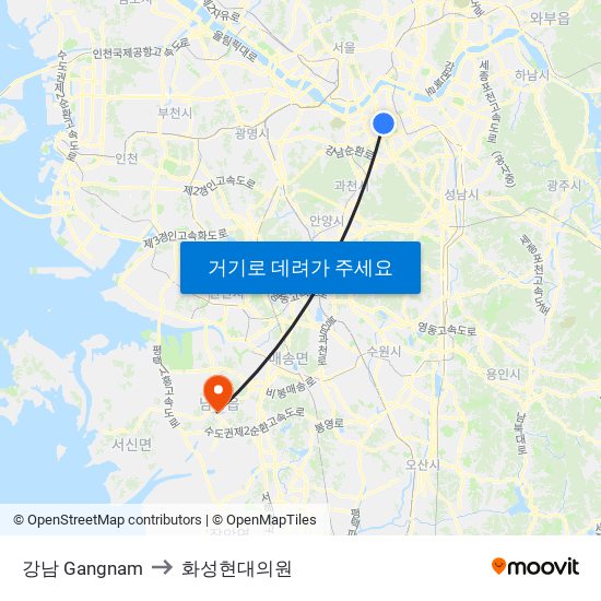 강남 Gangnam to 화성현대의원 map