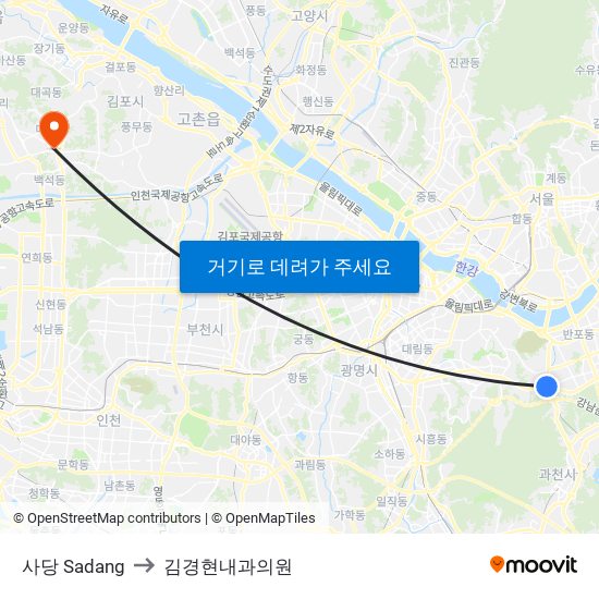 사당 Sadang to 김경현내과의원 map