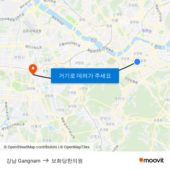 강남 Gangnam to 보화당한의원 map