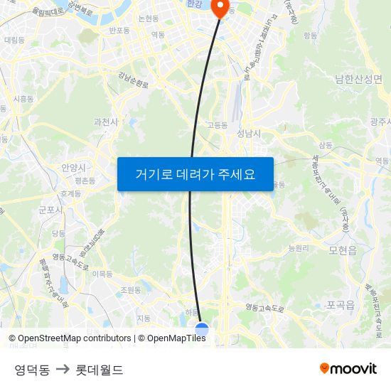 영덕동 to 롯데월드 map