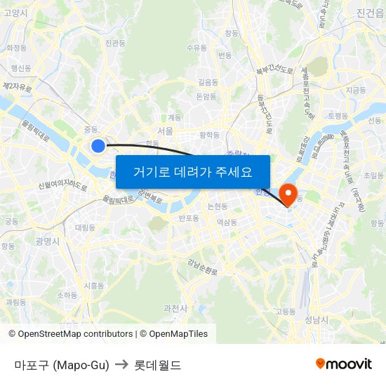 마포구 (Mapo-Gu) to 롯데월드 map