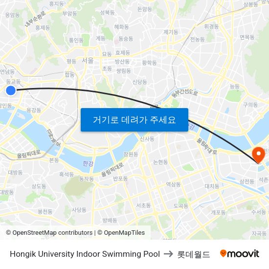 Hongik University Indoor Swimming Pool to 롯데월드 map