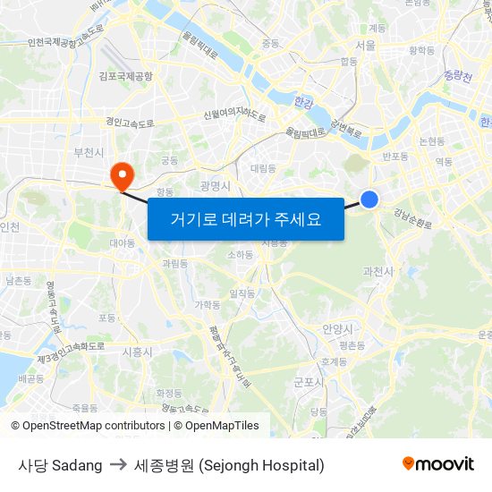 사당 Sadang to 세종병원 (Sejongh Hospital) map