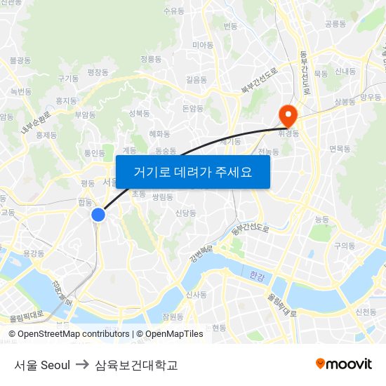 서울 Seoul to 삼육보건대학교 map