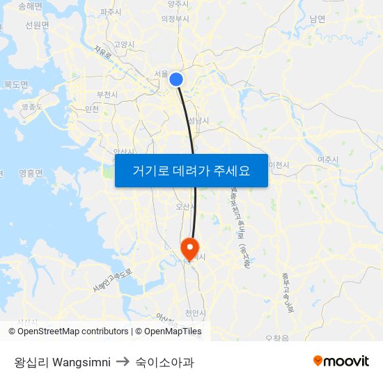 왕십리 Wangsimni to 숙이소아과 map