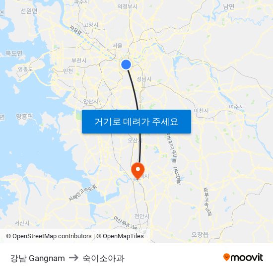 강남 Gangnam to 숙이소아과 map