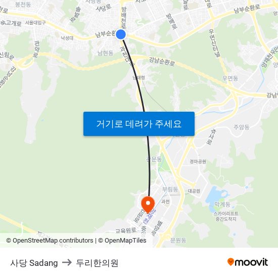 사당 Sadang to 두리한의원 map