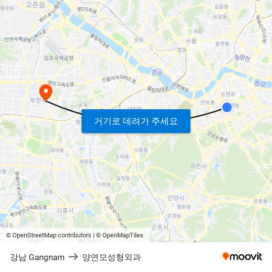 강남 Gangnam to 양연모성형외과 map