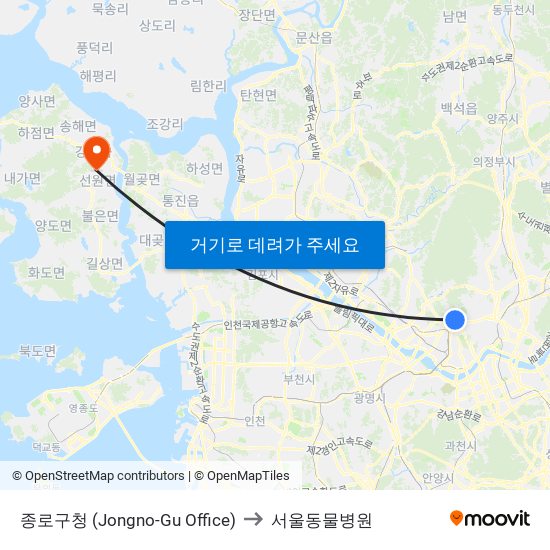 종로구청 (Jongno-Gu Office) to 서울동물병원 map