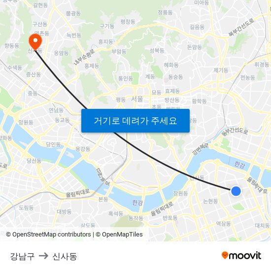 강남구 to 신사동 map