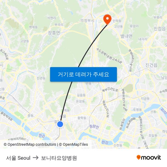 서울 Seoul to 보니타요양병원 map